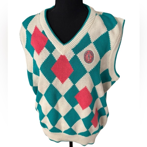 Vintage Argyle turquoise and pink sweater vest “North Jersey Country Club” - Picture 6 of 9